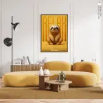 Illustration of a contented sloth with the word "Relax" above it, set on a sunny yellow backdrop reflecting Colombia's laid-back culture, complete with a music code in the corner.